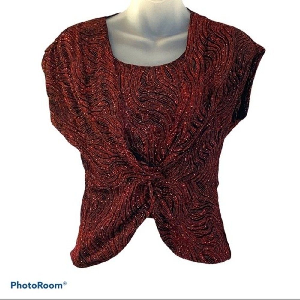 Tiana B Red Sparkle Short Sleeve Blouse Size Medium
